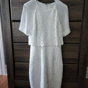 Reiss White Sheer Sleeve Burnout Calla Dress